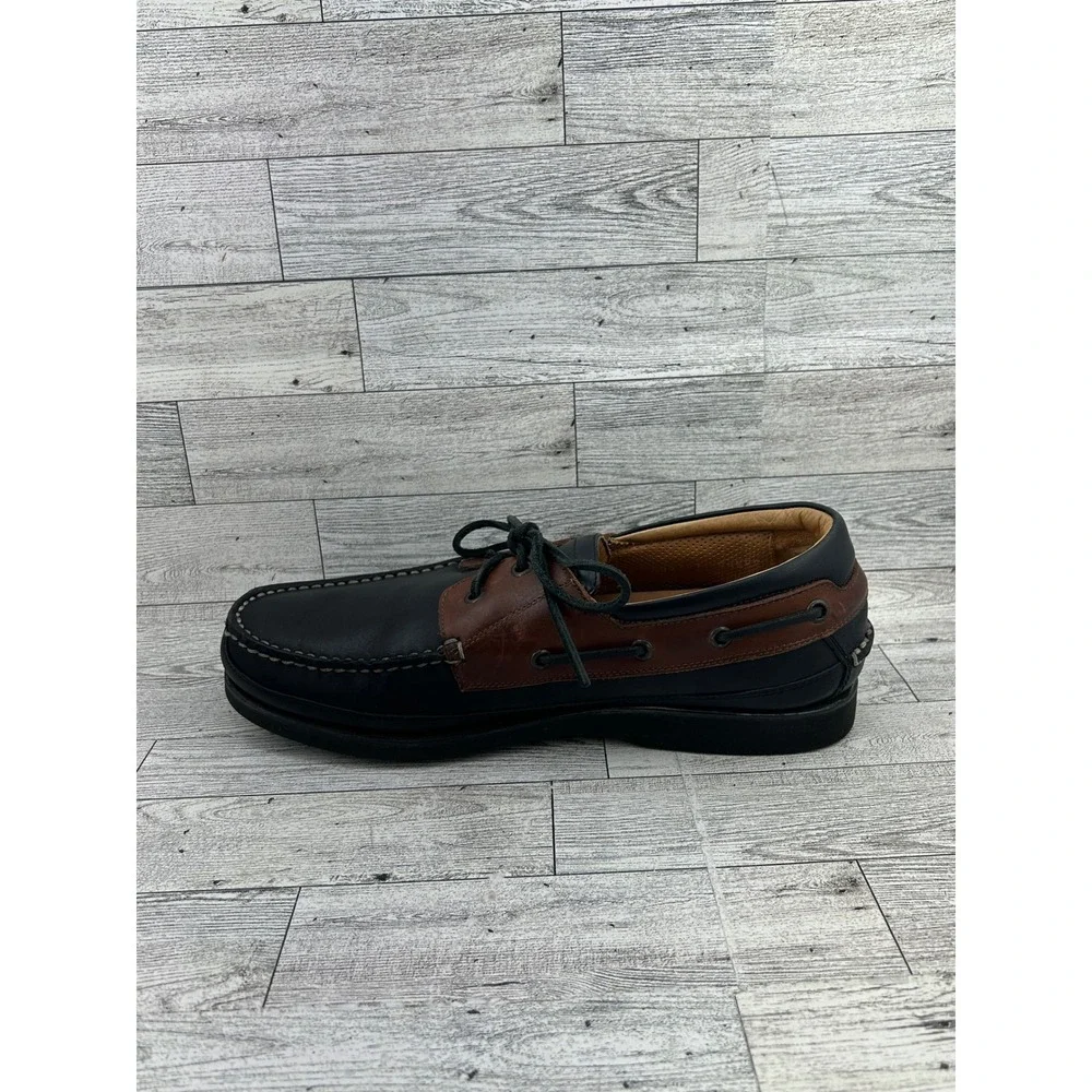 ET Wright Venezia Mens 9.5 Boat Shoes Black Brown Leather‎ Made in Italy 543549